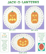 3 images on aida ovals - jack-o-lanterns with mad, sad, and glad expressions by Susan Saltzgiver Designs.