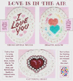 3 images on aida ovals - I Love You, joined hearts using glow in the dark floss, and lace edged heart  by Susan Saltzgiver Designs.